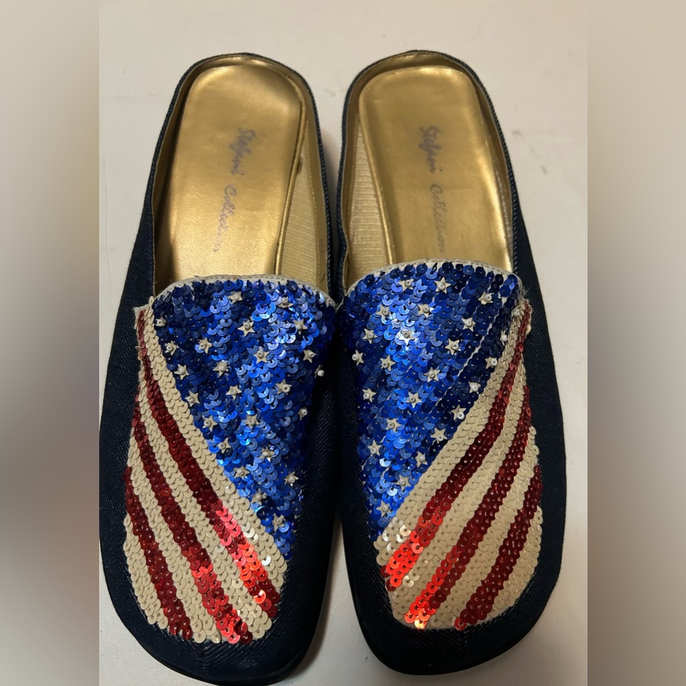 Vintage Stefani collection slip on shoes sequined American flag